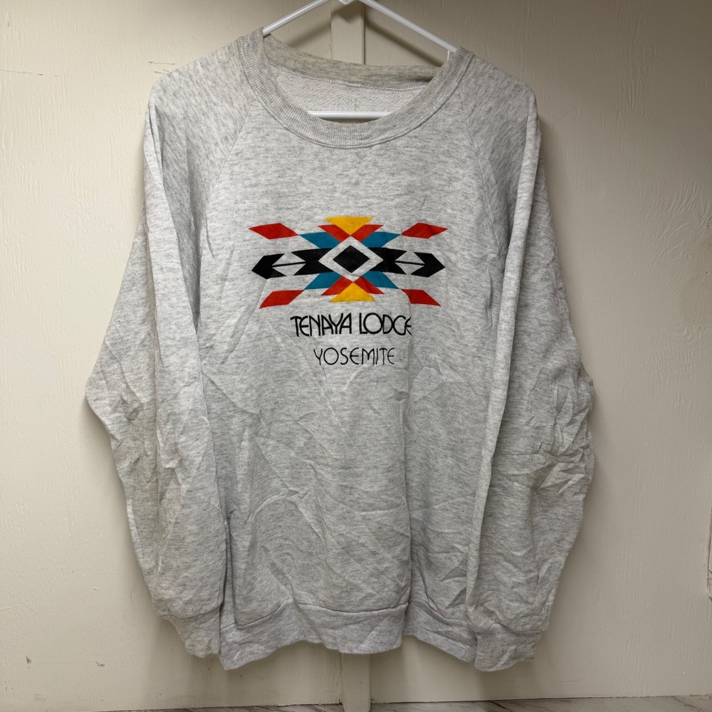 Vintage Tenaya Lodge Yosemite Sweatshirt Heather Gray Geometric Graphic XL